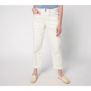 LOGO by Lori Goldstein Women's Straight Leg Jeans in Off-White